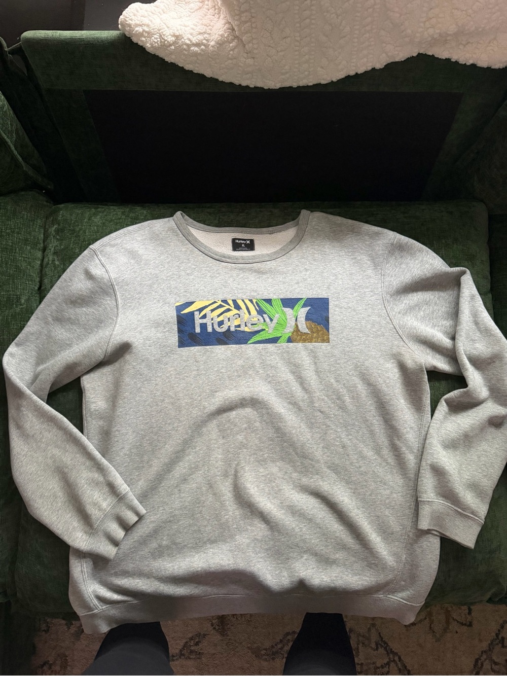 Hurley Light Gray Crewneck Sweatshirt with Tropical Box Logo